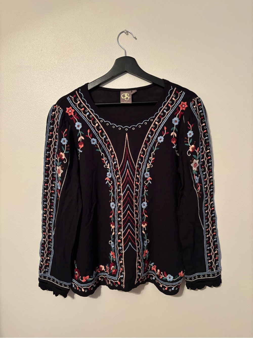 Anthropologie One September Embroidered Long Sleeve Blouse | Size M - Picture 3 of 11